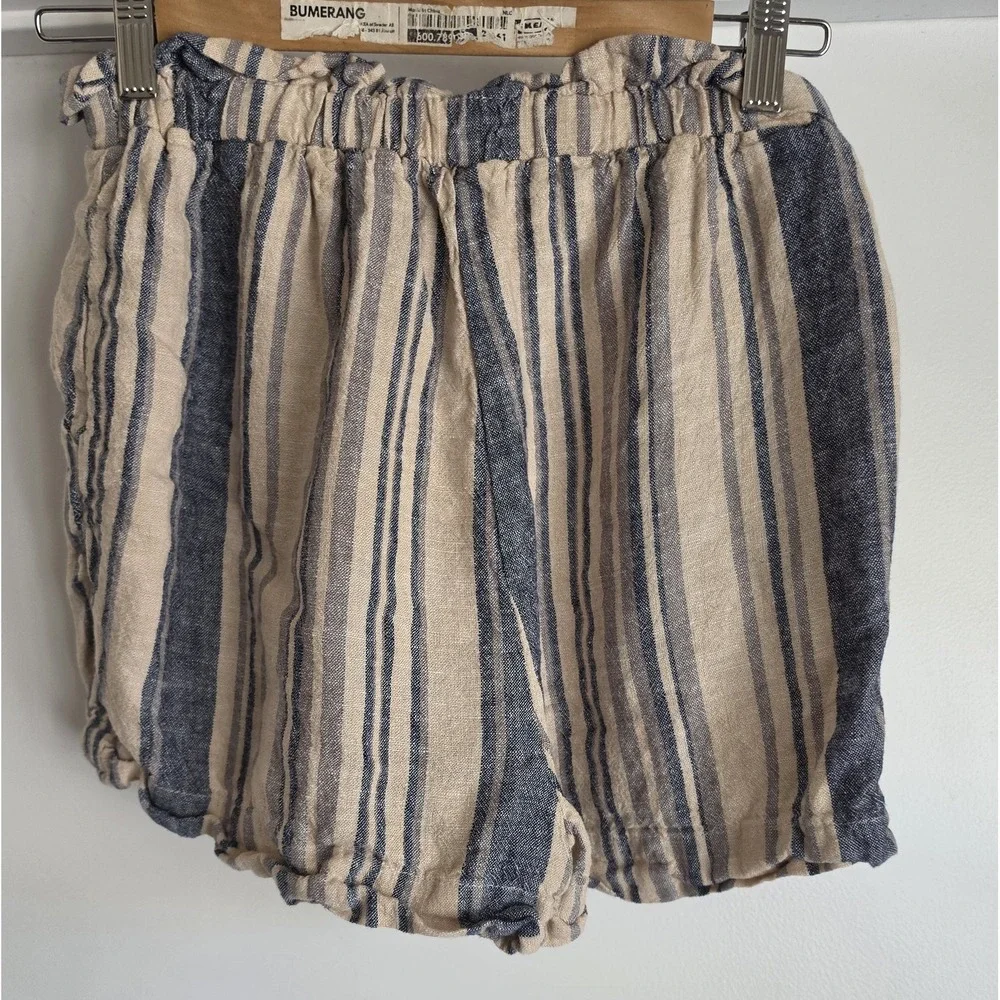 Final Touch Shorts Womens 26in Waist Casual Striped Beige Blue Linen Coastal